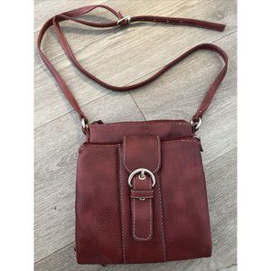 Burgundy Crossbody Bag 9x7.5” Lots Of Compartments